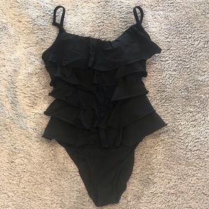 Black Ruffled One-Piece Swimsuit